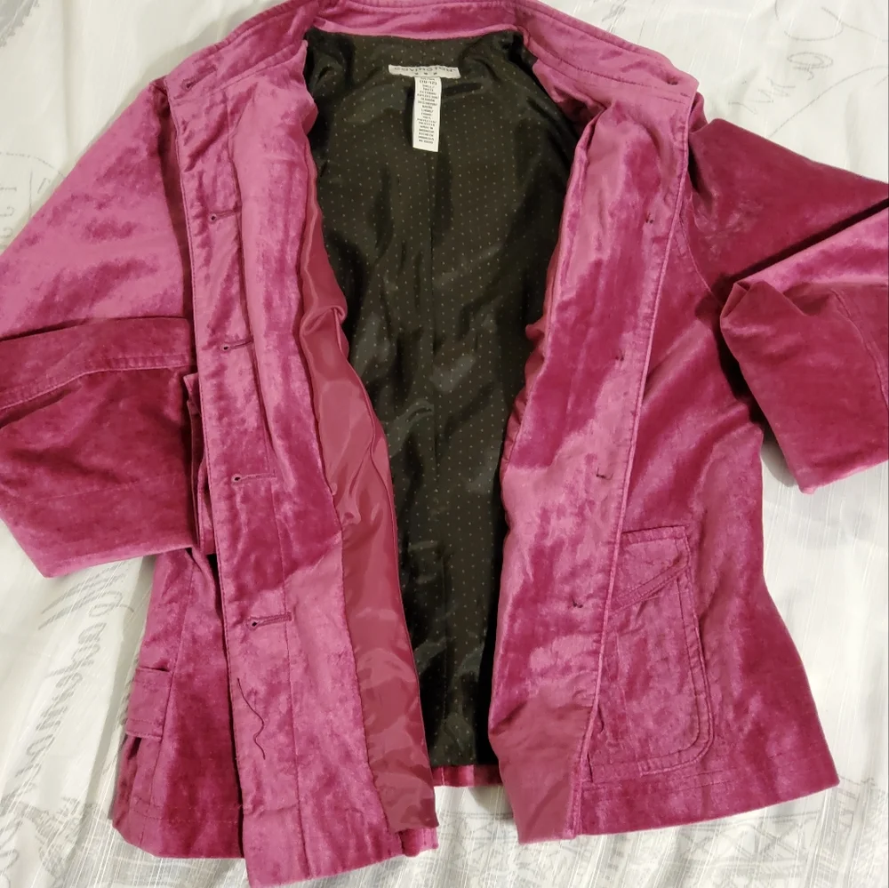 Covington Magenta Velvet Long Sleeve Jacket With 4 Pockets Size M/M (10-12) - Picture 9 of 9